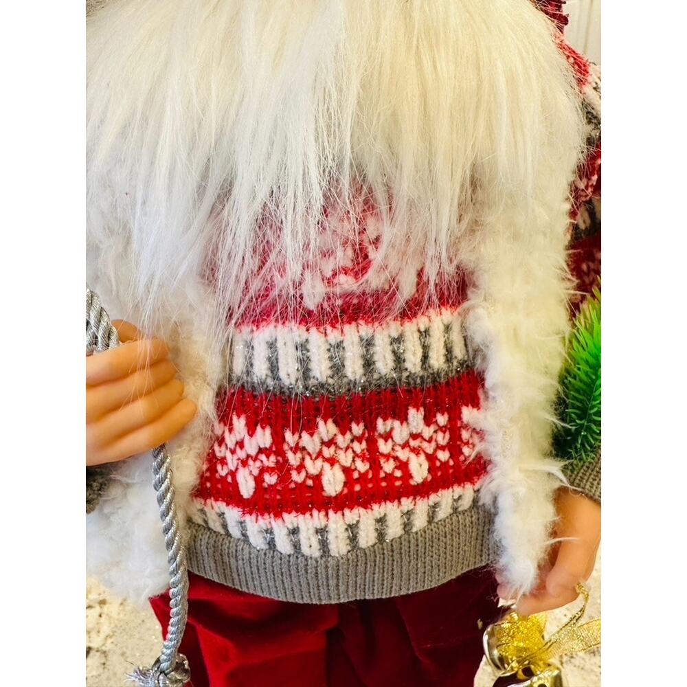 Santa Claus Figurine 24" Red Sweater Sequin Hat Christmas Decoration Holiday Fig - Picture 5 of 16